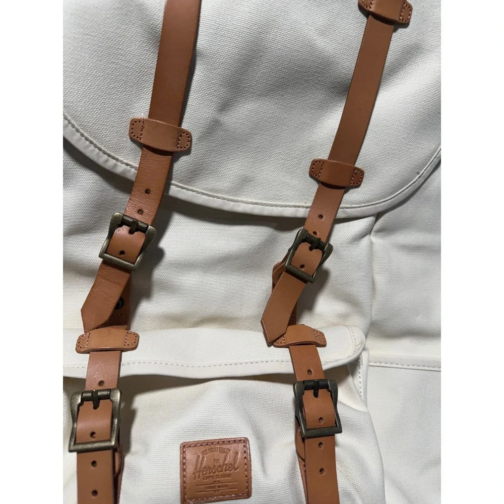 Herschel Little America Backpack Heavyweight Canvas Cream Tan Leather NWT $190